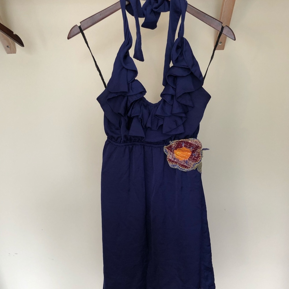 Halter ruffle violet blue dress